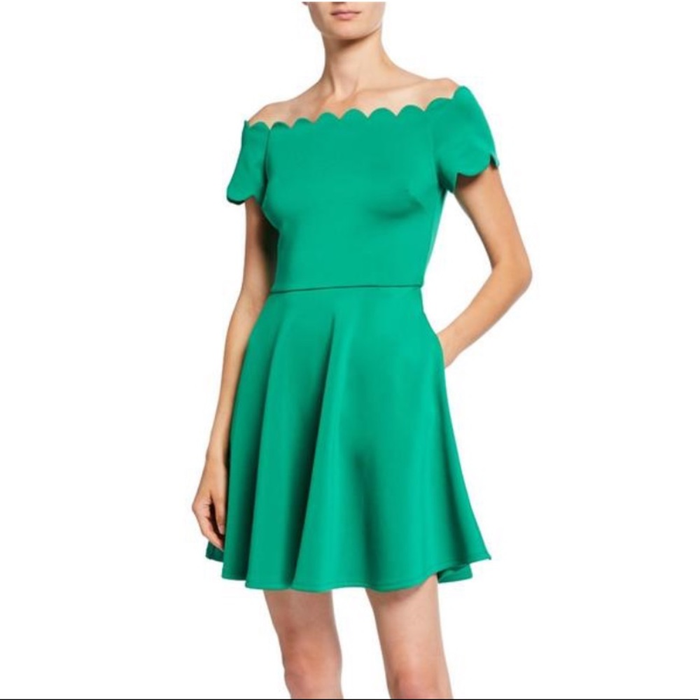 Ted Baker Scallop Off Shoulder Green Dress 5 / 12
